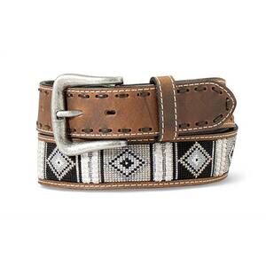 NEW ARIAT men's diamond inlay stitched leather belt in brown/black